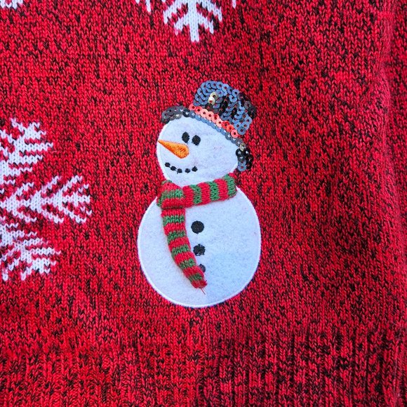 Karen Scott Christmas Pullover Sweater Red Marled Snowman Snow Snowflake scarf - Picture 2 of 12